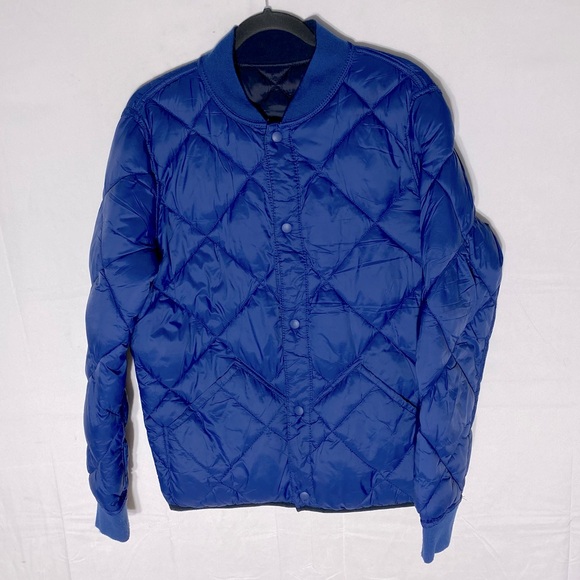 Calvin Klein Black Blue Reversible Quilted Puffer Zip Front Bomber Jacket S - Picture 2 of 15
